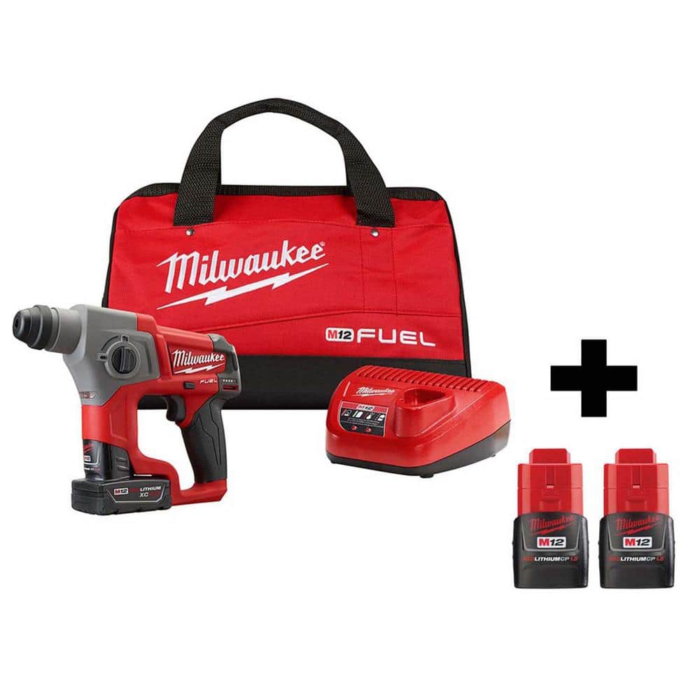 MILWAUKEE M12 FUEL 2416-21XC 12-Volt Cordless Lithium-Ion 4.0Ah in. Brushless SDS-Plus Rotary Hammer Kit - 3