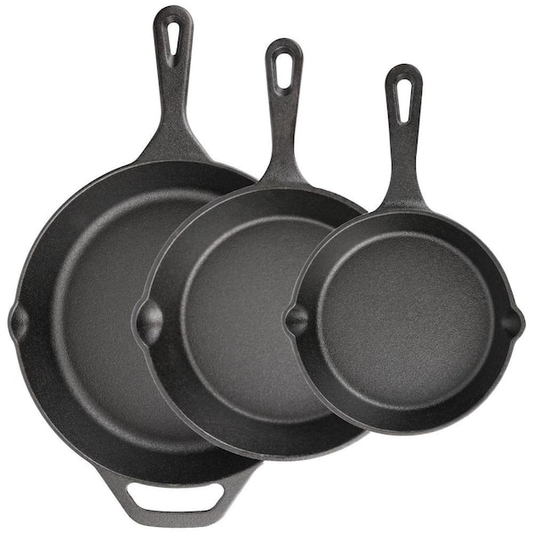 Cast Iron Skillet Set Black Pre-Seasoned Cookware 6 in 8 in 10 in Multi-Functional Pans for All Cooktops 3 Piece
