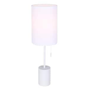 Flint 23 in. White Table Lamp with White Fabric Shade and Pull Chain Switch