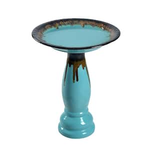 Brandy Teal and Brown Glazed Ceramic Pedestal Birdbath