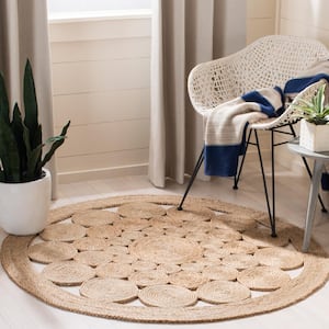 Natural Fiber Beige 7 ft. x 7 ft. Solid Color Round Area Rug