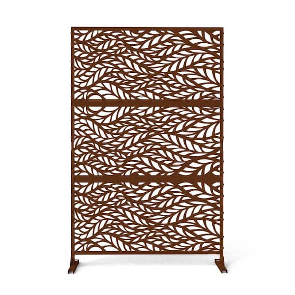 47in. W x 75in. H Galvanized Steel Garden Fence Outdoor Privacy Screen Garden Screen Panels in Reddish Brown（Thin）