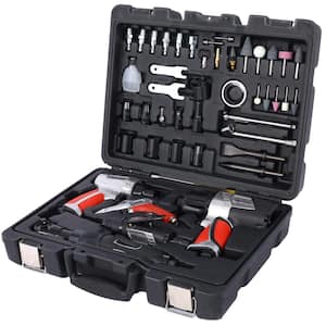 44-Piece Air Tool and Accessories Kit Impact Wrench, Air Ratchet, Die Grinder, Aire Hammer, Hose Fittings in Red