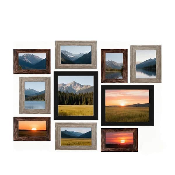 8 x 10 Brown Wood Hanging Picture Frame Set of 10