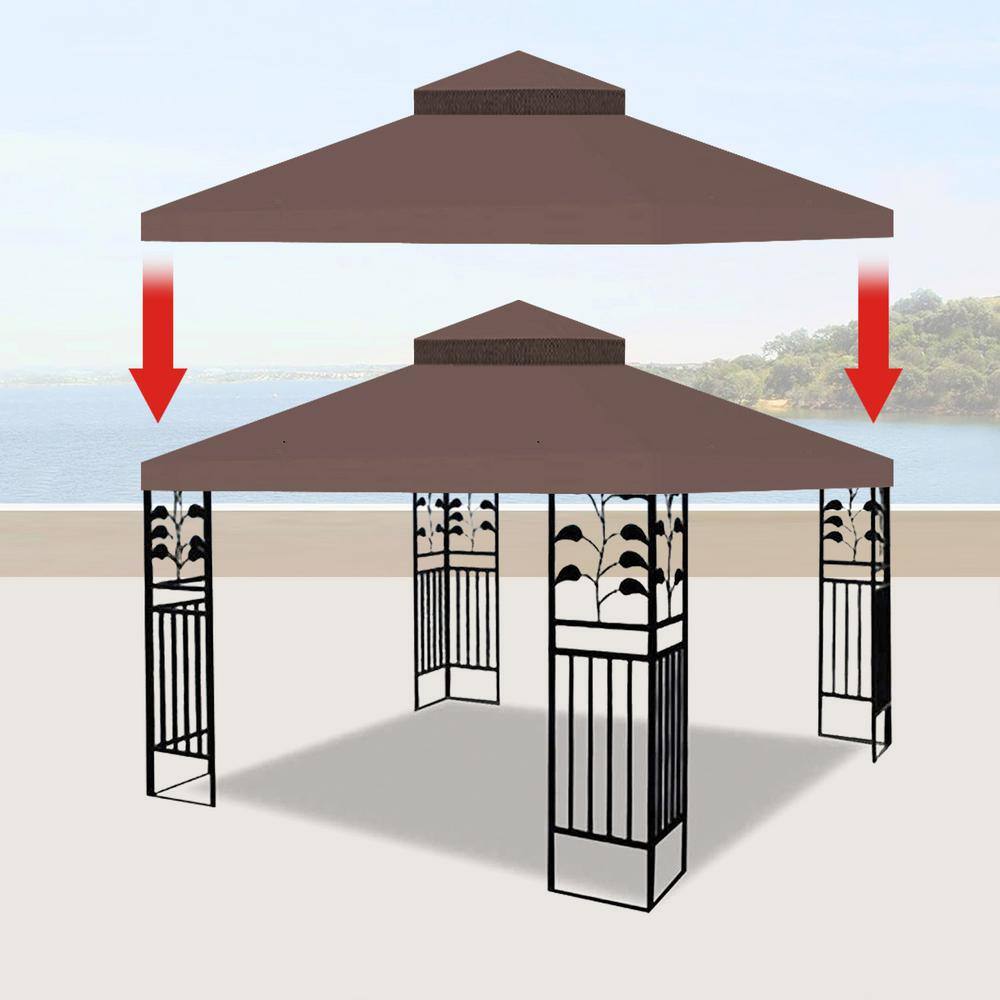 Brown 10x10 Ft Outdoor Patio Gazebo Replacement Canopy Roof