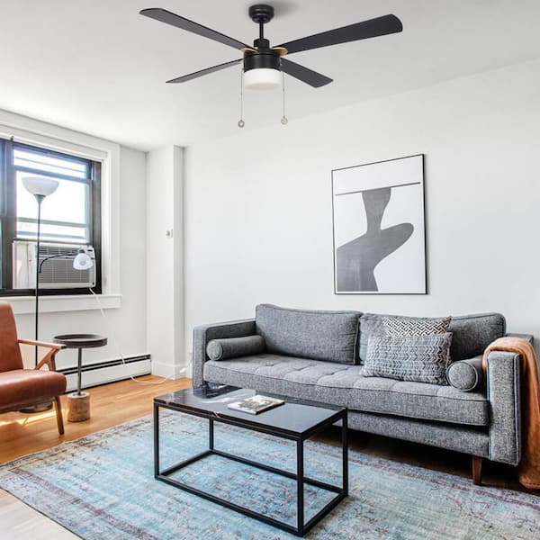 Alrich 52 in. LED Indoor Black Ceiling Fan with Light Kit and Pull Chain