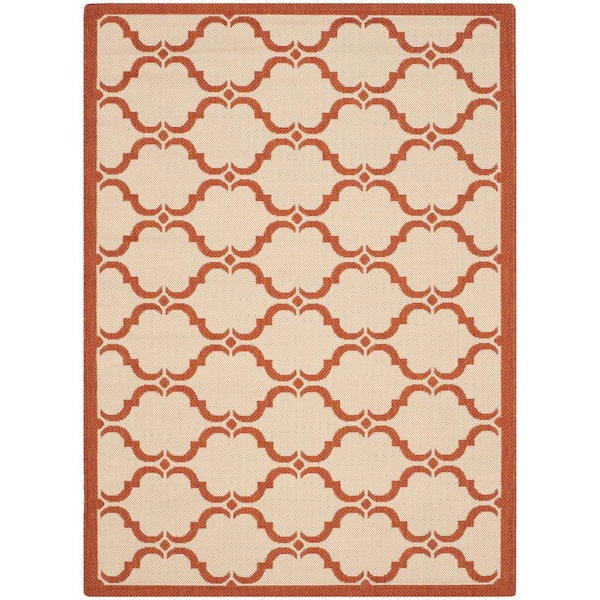 SAFAVIEH Courtyard Beige/Terracotta 4 ft. x 6 ft. Border Indoor/Outdoor Patio  Area Rug
