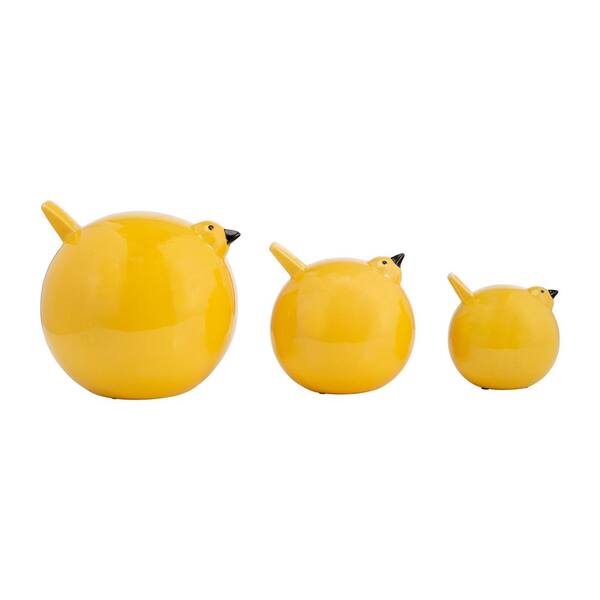 Liv & Skye Yellow 8 in. x 7 in. Ceramic Bird Figurines (Set of 3
