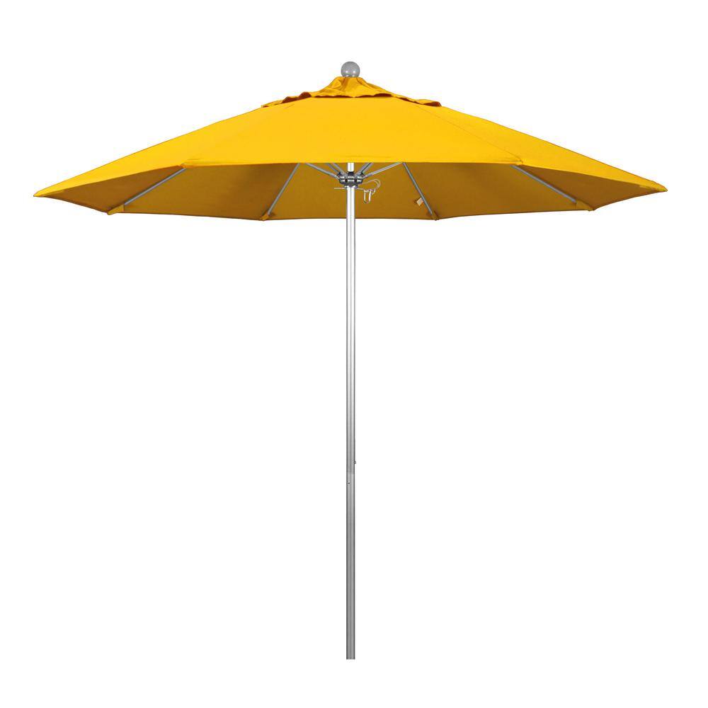 9 ft. Silver Aluminum Commercial Market Patio Umbrella with Fiberglass Ribs and Push Lift in Sunflower Yellow Sunbrella price history on PriceWatchPro