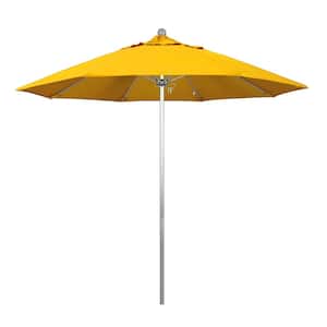 9 ft. Silver Aluminum Commercial Market Patio Umbrella with Fiberglass Ribs and Push Lift in Sunflower Yellow Sunbrella