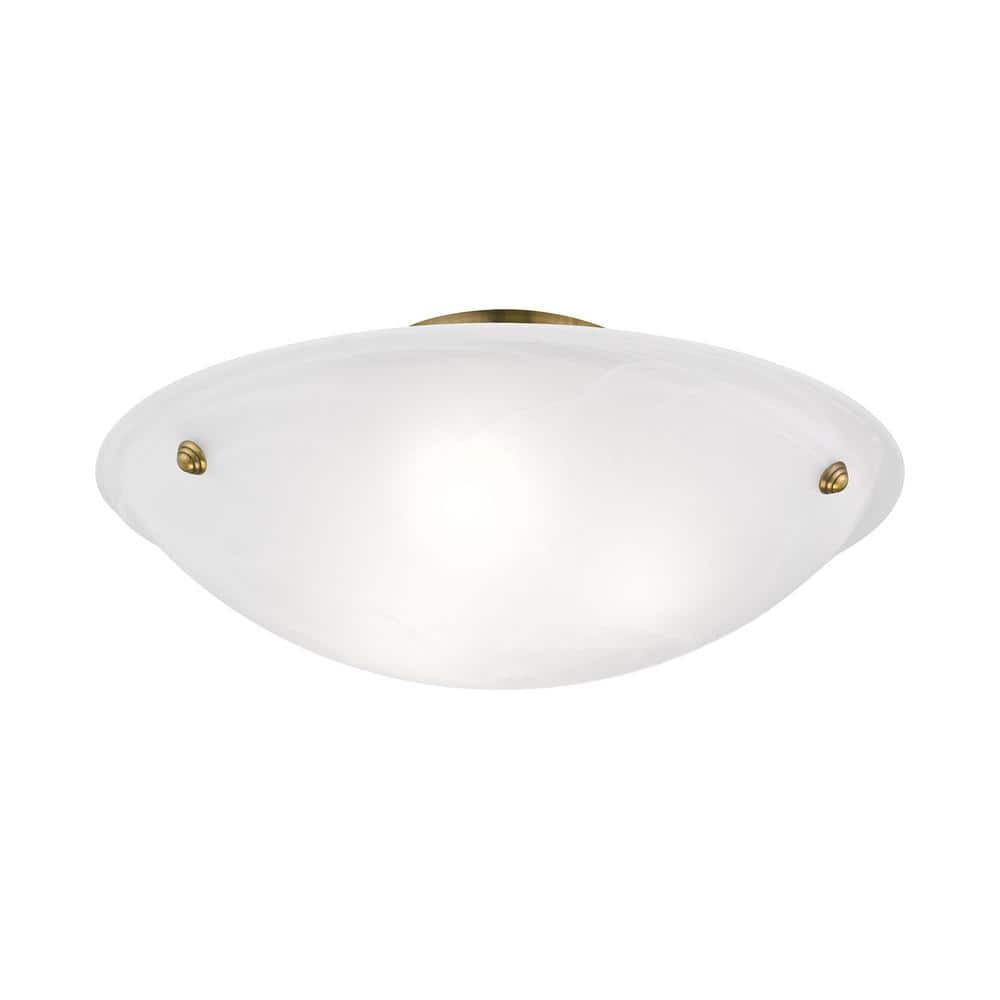 Antique Brass Elegance 3-Light Flush Mount with White Alabaster Glass