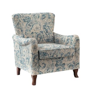 Vincent Blue Floral Fabric Pattern Wingback Armchair with Solid Wood Legs