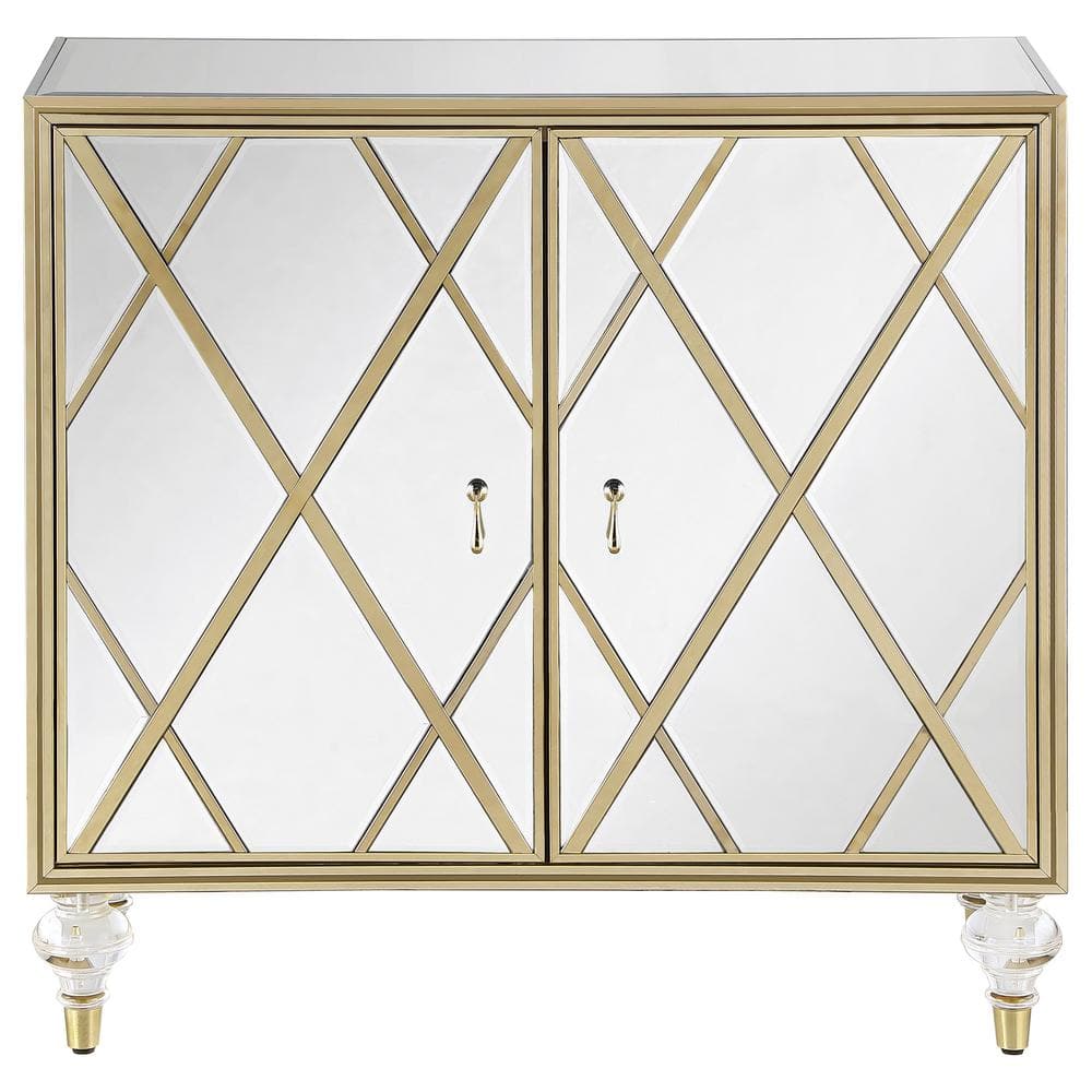 Astilbe 36" Gold and Silver Mirrored Accent Cabinet