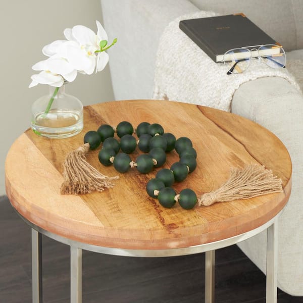 Litton Lane Green Handmade Glass Round Frosted Beaded Garland with Tassel with Knotted Brown Jute