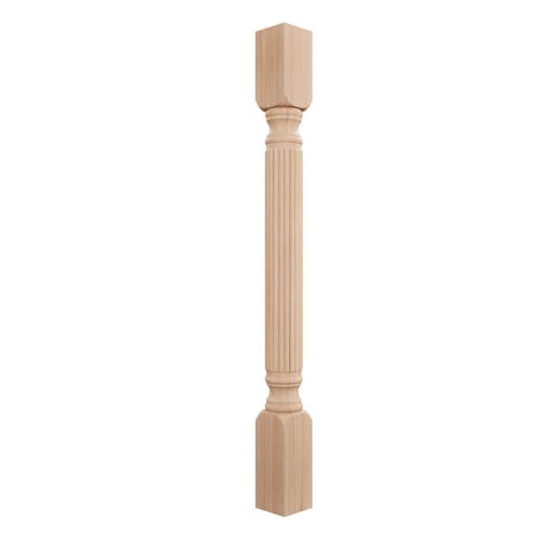 Ekena Millwork 3-3/4 in. x 3-3/4 in. x 35-1/2 in. Unfinished Cherry Raymond Reeded Cabinet Column