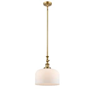 Bell 1-Light Brushed Brass Bowl Pendant Light with Matte White Glass Shade