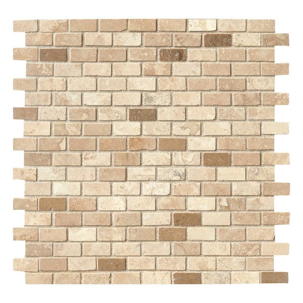 MSI Noche Chairo Mini Brick 12 in. x 12 in. Textured Travertine Floor and Wall Tile (1 sq. ft./Each)