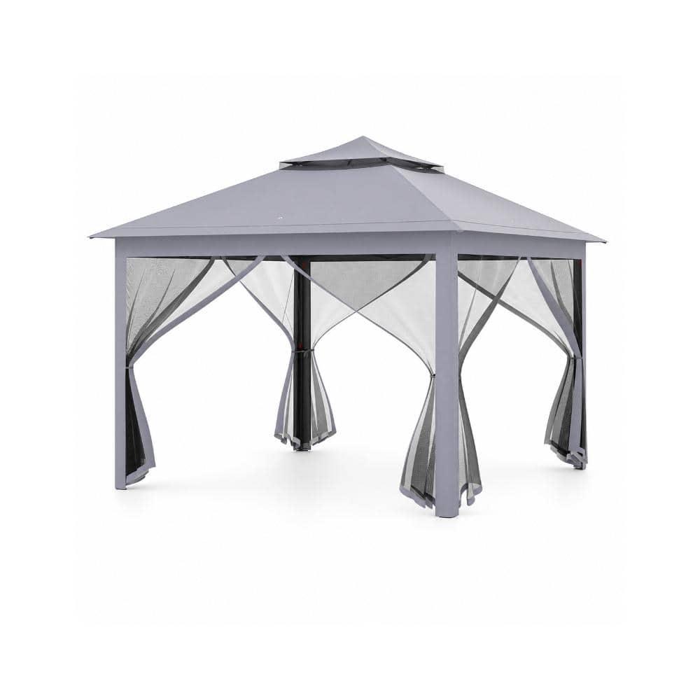 Ecooso 11 ft. x 11 ft. Pop-Up Gazebo Tent with Steel Frame, Double Vented Roof and 4 Mesh Screens, Gray