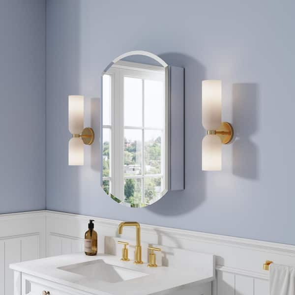 ROSA 20 in. W x 32 in. H Oval Aluminum Tri-View Medicine Cabinet with Mirror, Blum Hinge, Adjustable Shelves