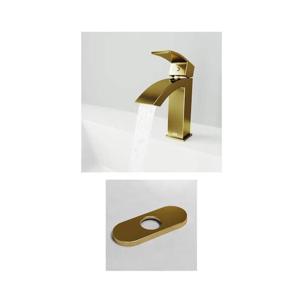 Satro Single Handle Single-Hole Bathroom Faucet with 5.5 in. Deck Plate in Matte Brushed Gold (2-Piece Set)