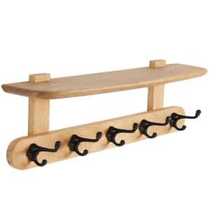 6 in. x 26 in. Brown Decorative Wall Shelf with 5-Hooks