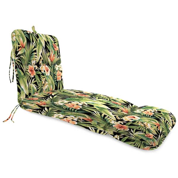 Jordan Manufacturing 22 in. x 74 in. Outdoor Chaise Lounge Cushion w/Ties & Hanger Loop Cypress Midnight Black Leaves Rectangular Knife Edge