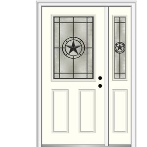 Elegant Star 50 in. x 80 in. Left-Hand Inswing 1/2 Lite Decorative Glass Alabaster Painted Fiberglass Prehung Front Door