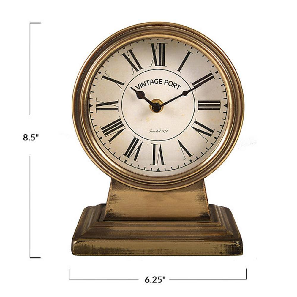 Vintage Gold Metal Tabletop Mantel Clock with Roman Numerals