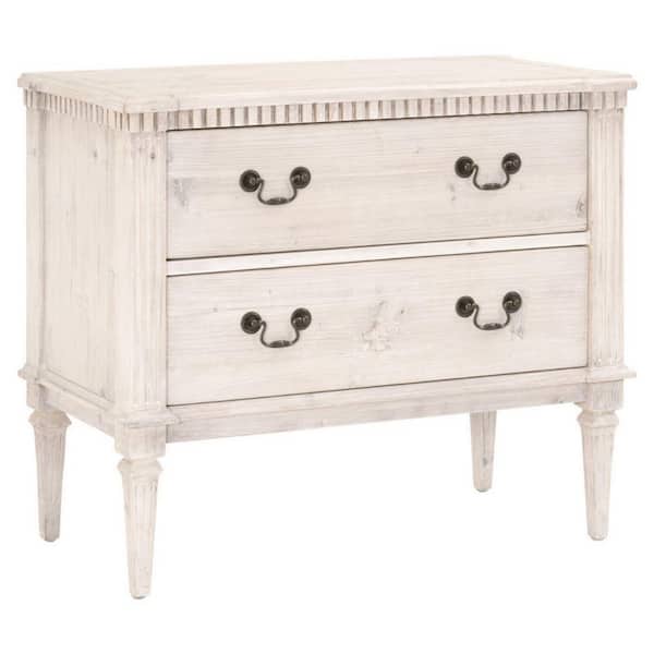 Benjara 2-Drawers Washed White Reclaimed Pinewood Accent Chest Dresser