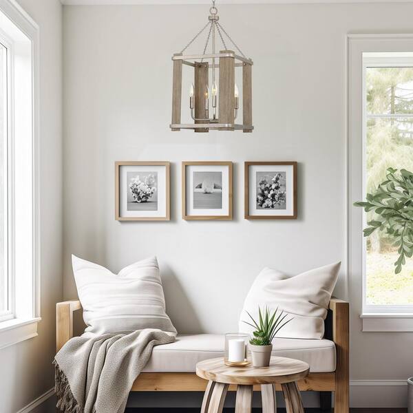 4 light bleach oak gray farmhouse top pendant chandelier