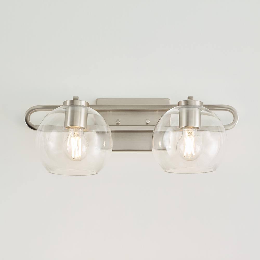 Codyn Brushed Nickel Clear Glass 2-Light Vanity Fixture