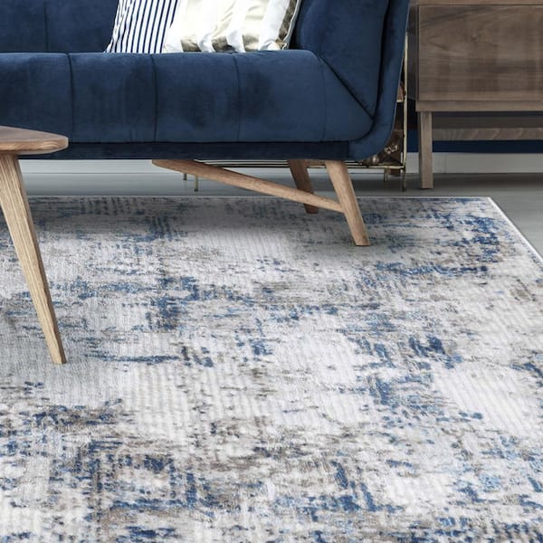 Adare Blue 7 ft. x 9 ft. Painterly Polyester Area Rug