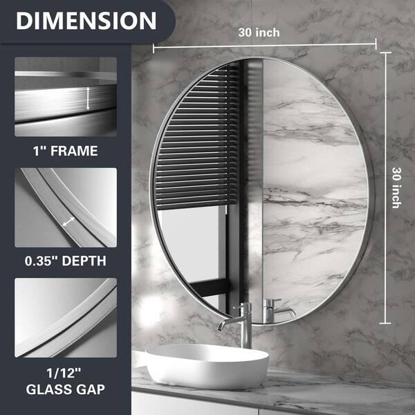 PRIMEPLUS 30 in. W x 30 in. H Large Round Stainless Steel Bathroom Mirror  Vanity Mirror Wall Decorative Mirror in Brushed Silver PH-30301-SCSV - The  Home Depot