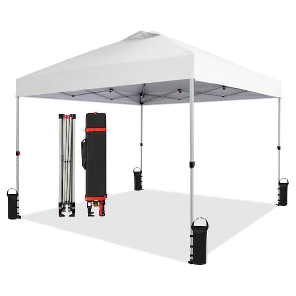 10 ft. x 10 ft. Pop Up Canopy Tent with 1 Push Setup, Silver Coated Top, Grid White for Outdoor Events