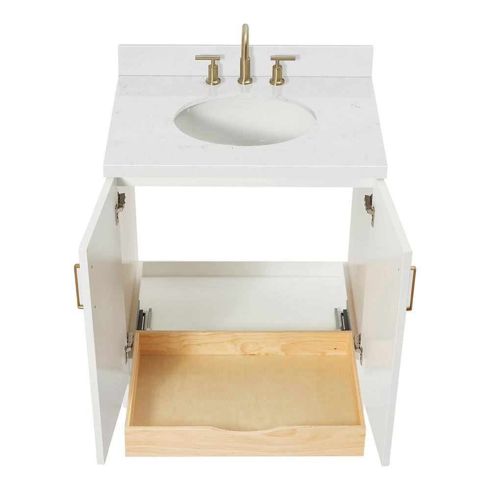 White Freestanding Single Vanity with Carrara Quartz Top