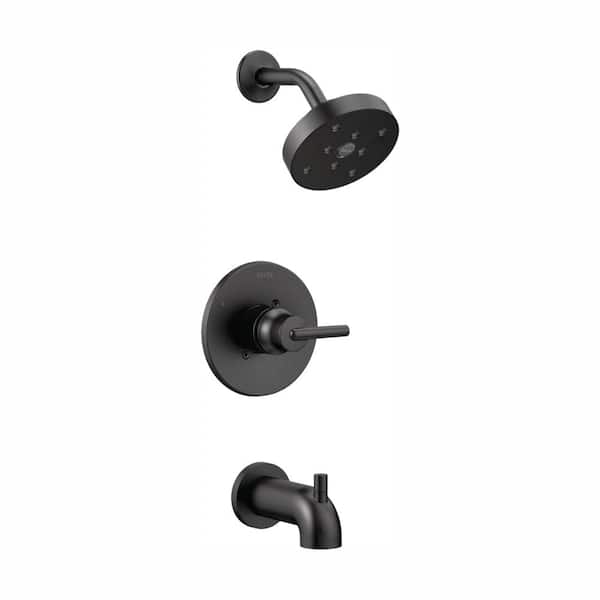 Delta Trinsic 1-Handle Wall Mount Tub and Shower Faucet Trim Kit in Matte Black with H2Okinetic (Valve Not Included)