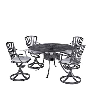Grenada Charcoal Gray 48 in. 5-Piece Cast Aluminum Round Outdoor Dining Set with Gray Cushions
