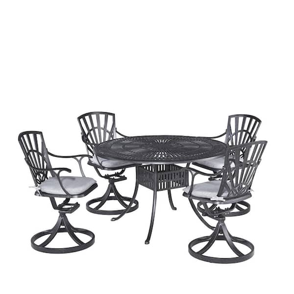 HOMESTYLES Grenada Charcoal Gray 48 in. 5-Piece Cast Aluminum Round Outdoor Dining Set with Gray Cushions
