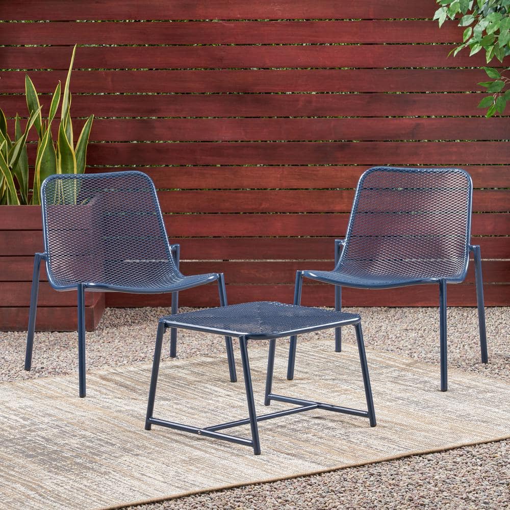 Bucknell Matte Navy Blue 3-Piece Metal Outdoor Patio Conversation Seating Set price history on PriceWatchPro