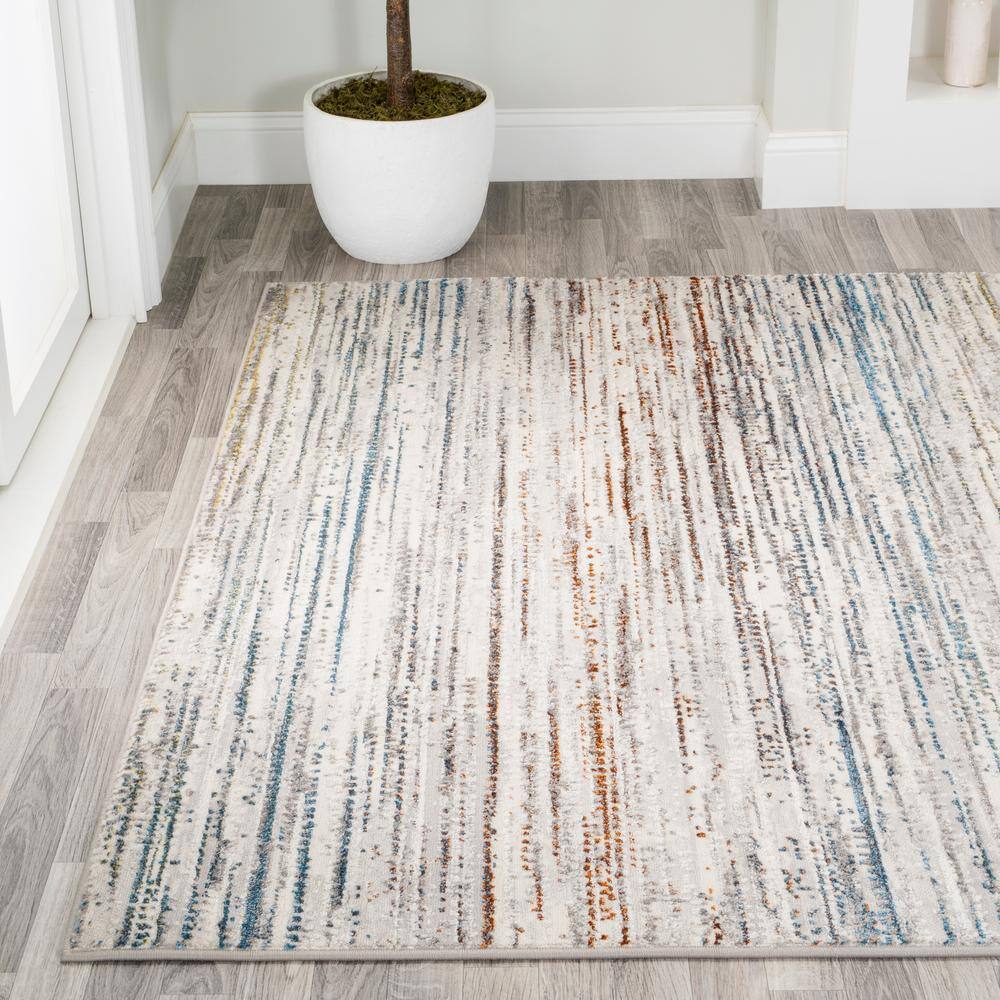 Gray and Blue Striped Synthetic 4' x 6' Area Rug