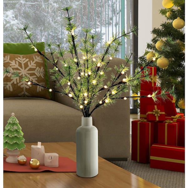 HEMSLY INC 22 in. Frosted Pine Needles LED Lighted Artificial Branch
