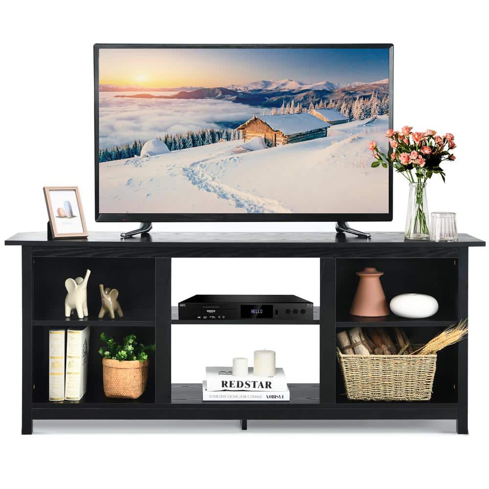 Costway Black 2Tier TV Stand 58 in. Entertainment Media Console Center