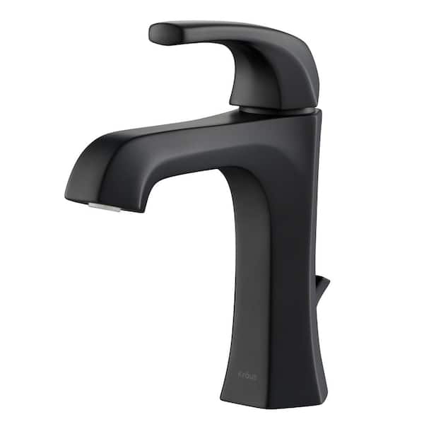 KRAUS Esta Single Hole Single-Handle Basin Bathroom Faucet with Lift Rod Drain in Matte Black
