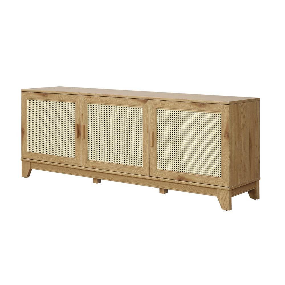 Sheridan Natural Cane and Wood TV Stand with Cabinets