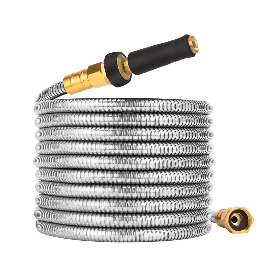 3/8 in. Dia. x 50 ft. Heavy Duty Stainless Steel Water Garden Hose Collapsi