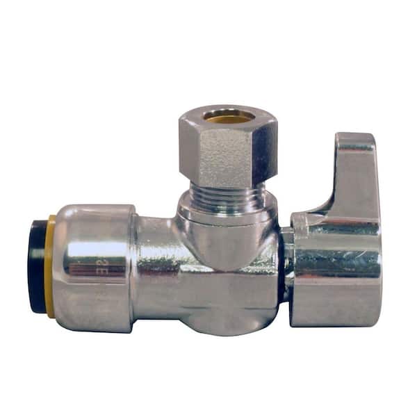 Tectite 1/2 in. Chrome-Plated Brass Push-to-Connect x 3/8 in. Compression Quarter-Turn Angle Stop Valve