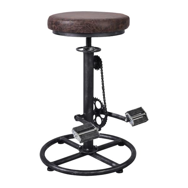 Today's Mentality Morrow Adjustable Silver Brushed Gray with Brown Fabric Seat Bar Stool