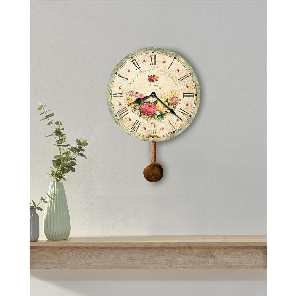 Savannah Botanical Society Antique Brown Wall Clock with Pendulum