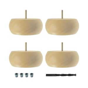 2-1/2 in. x 4-1/2 in. Unfinished Solid Hardwood Round Bun Foot (4-Pack)