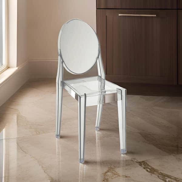 Benjara Modern Clear Acrylic Dining Chair with Round Back (Set of 4)